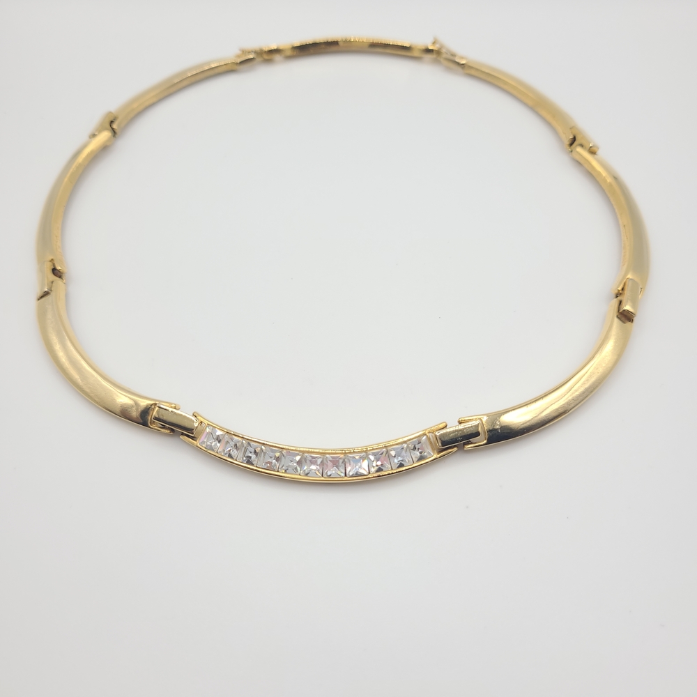 Vintage Gold Tone Crystal Choker Necklace with Extension - Picture 2 of 11